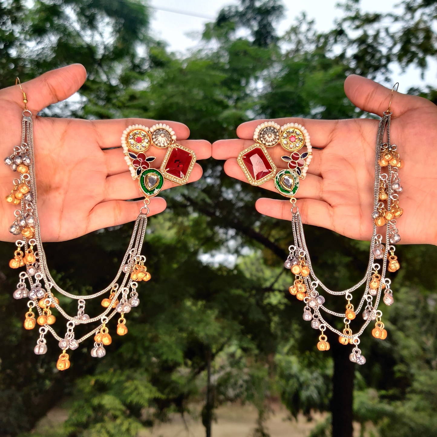 Dual-tone Kashmiri Jharokha Earrings