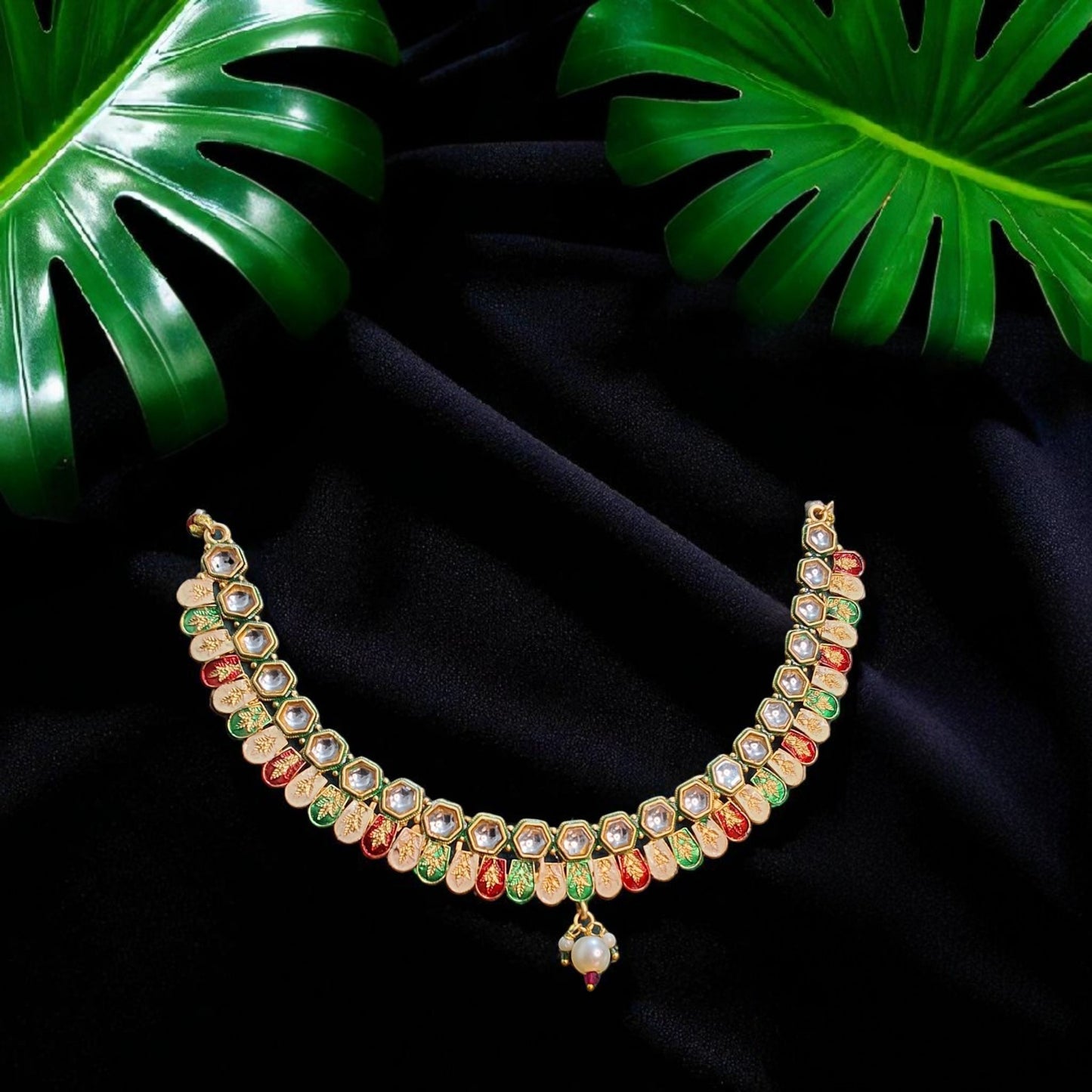 Aaranya Enamel Blossom Choker Set