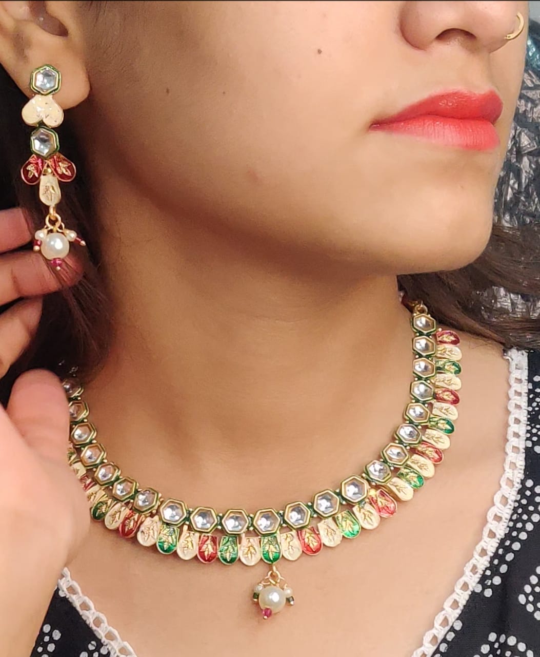 Aaranya Enamel Blossom Choker Set