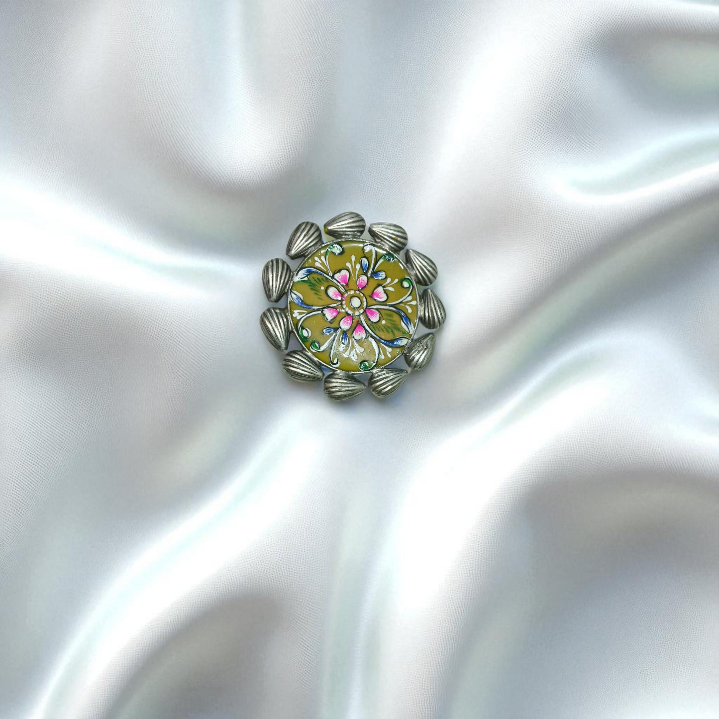 Golden Blossom Enamel Ring