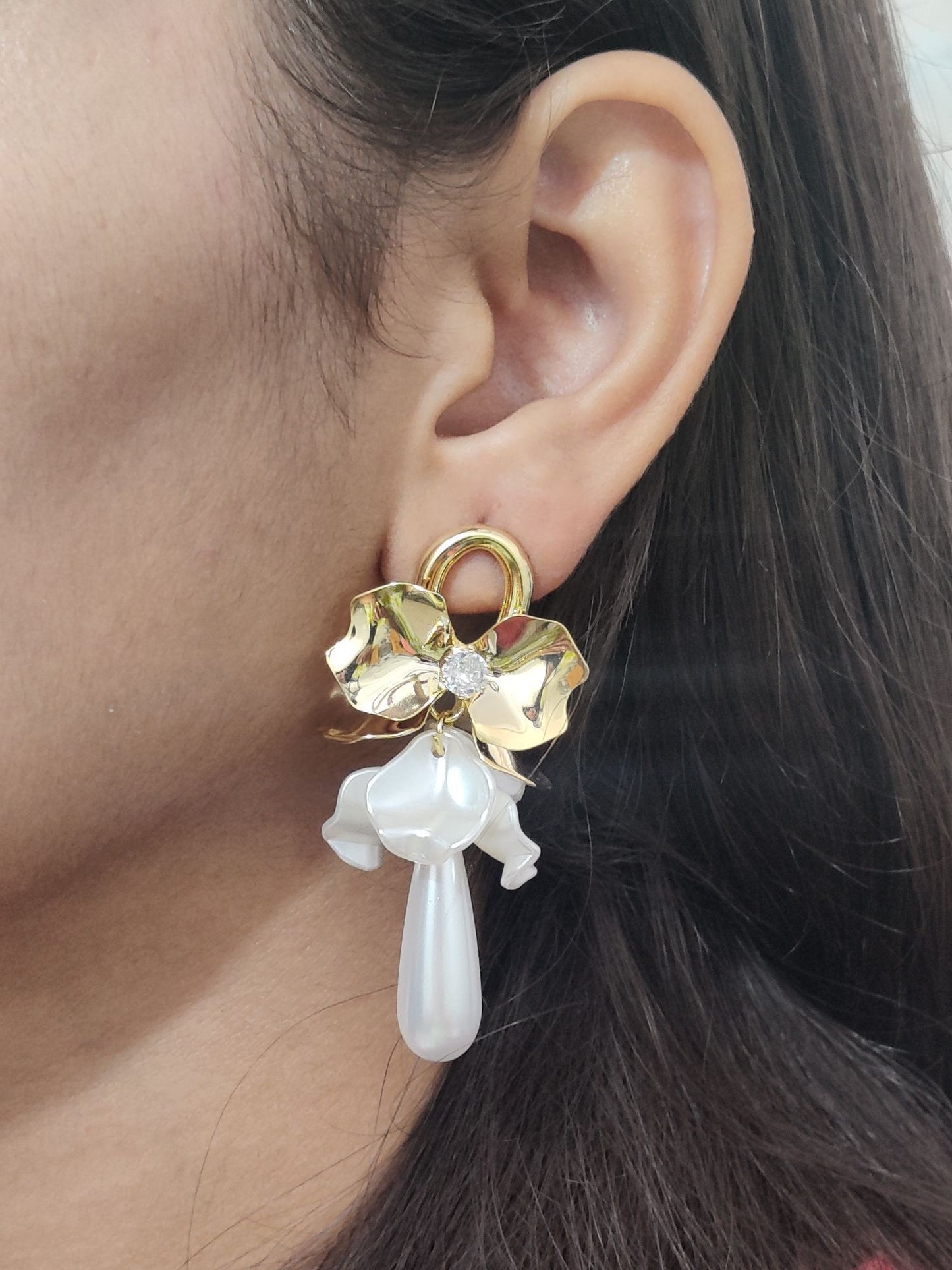 Pearl Drop Bow Earrings