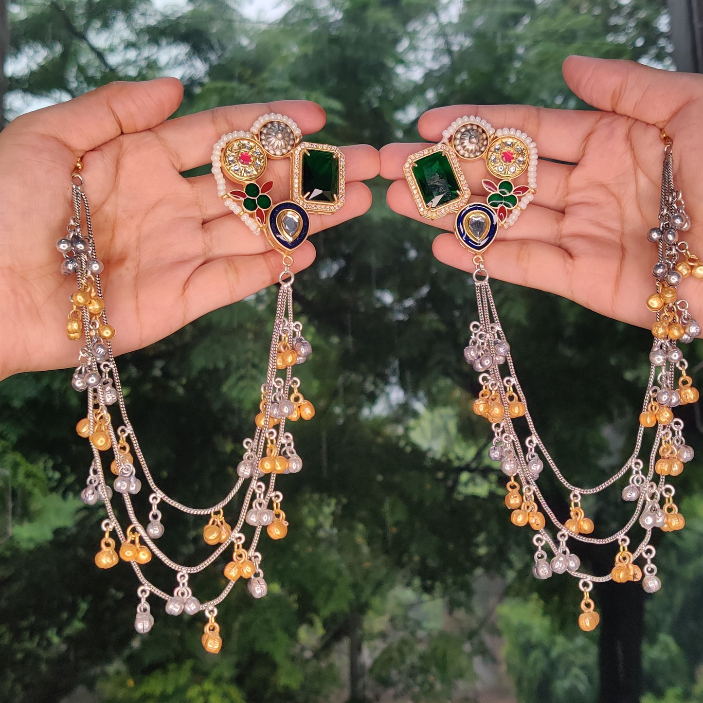 Dual-tone Kashmiri Jharokha Earrings