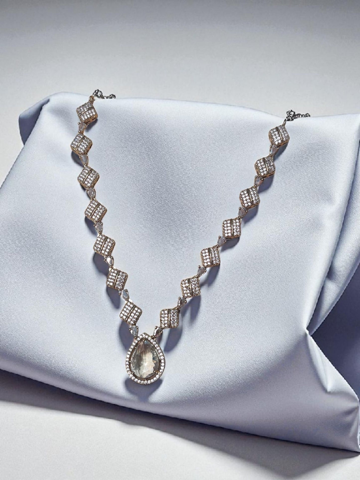 Emerald Drop American Diamond Necklace Set
