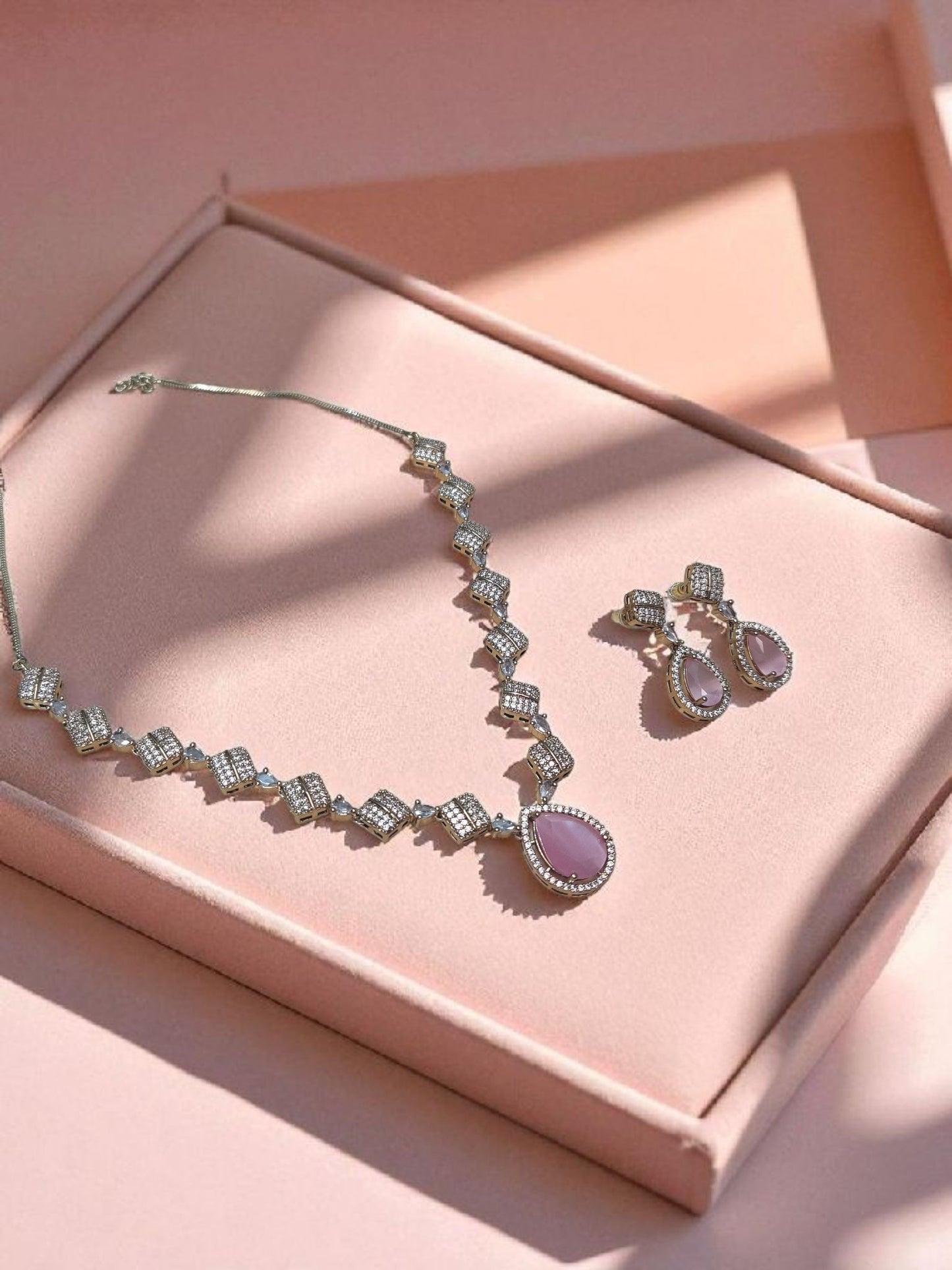 Emerald Drop American Diamond Necklace Set