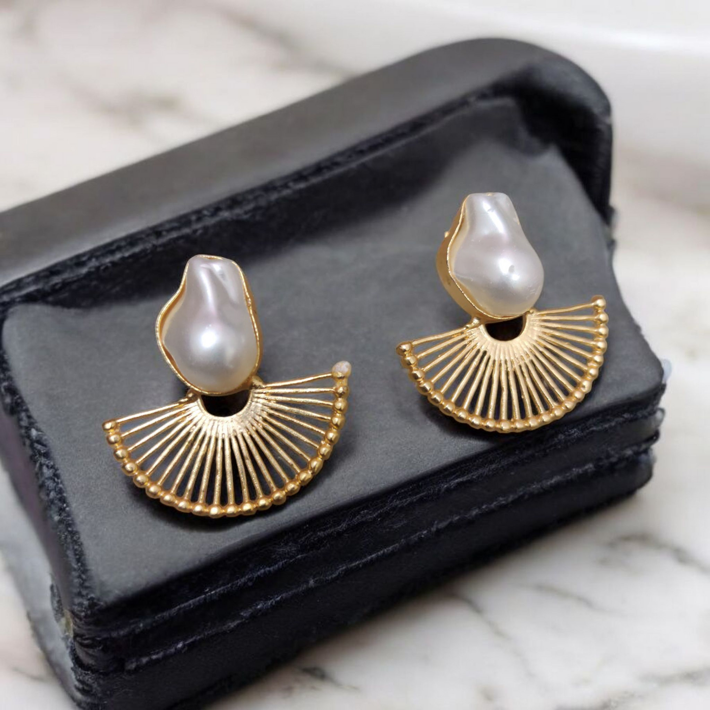 Lustre Fan Pearl Statement Earrings