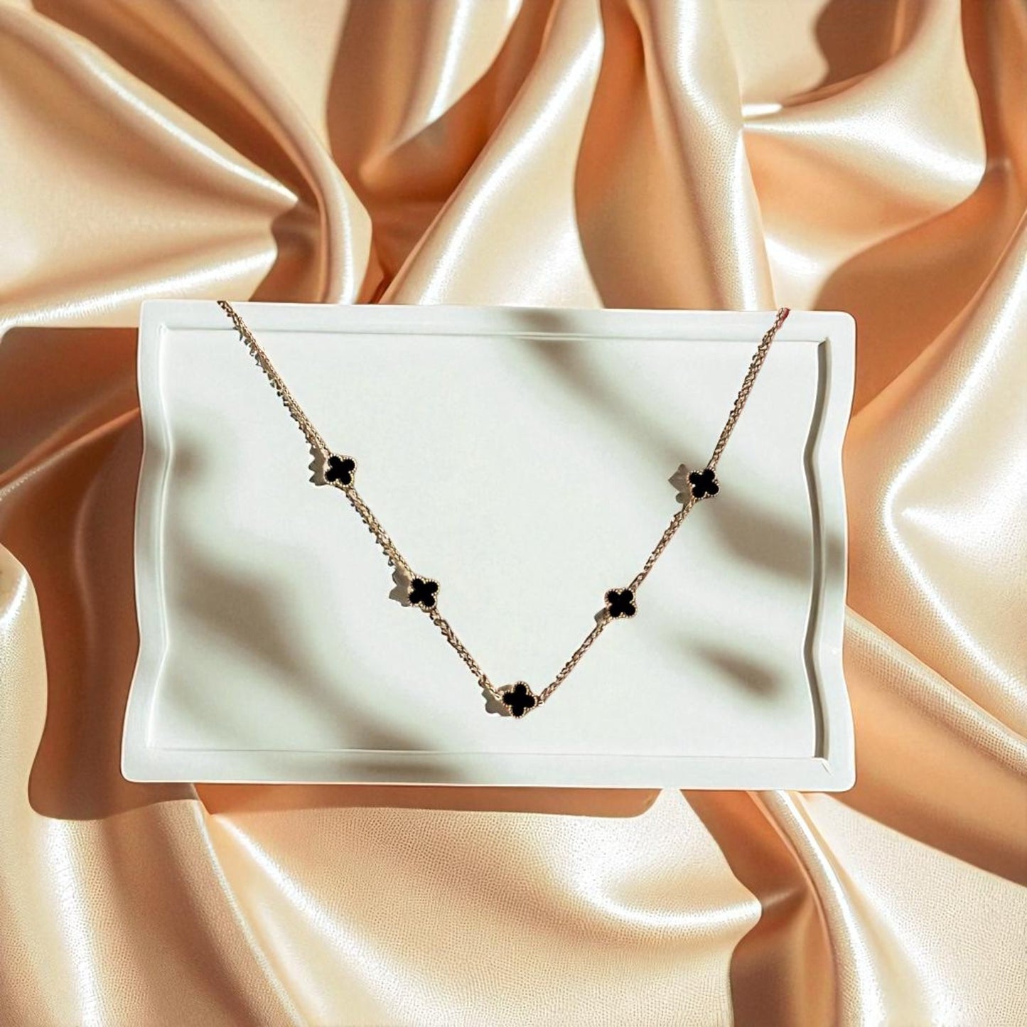 Elegant Clover Charm Necklace - White & Black Variants