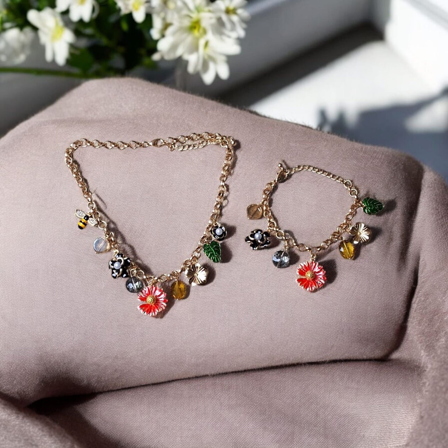 Floral Elegance Charm Necklace & Bracelet Set