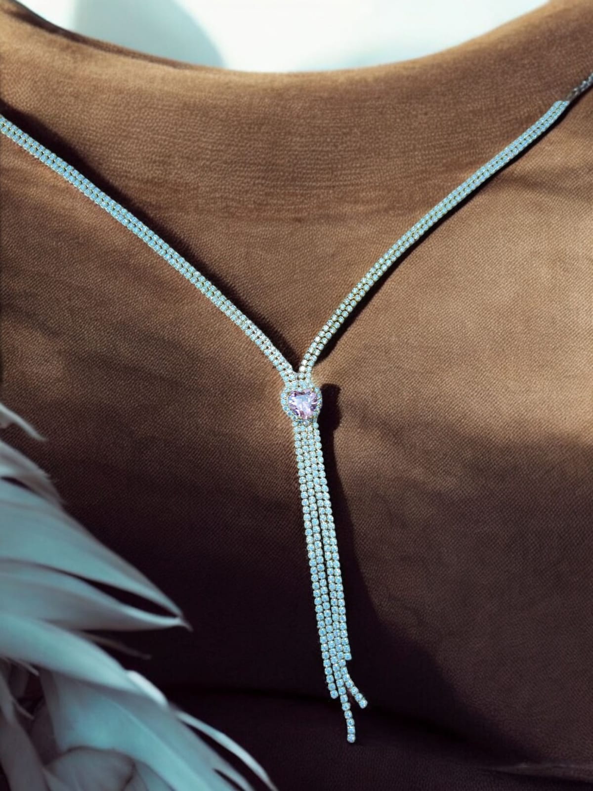 Pink Gemstone Silver Necklace with Fringe
