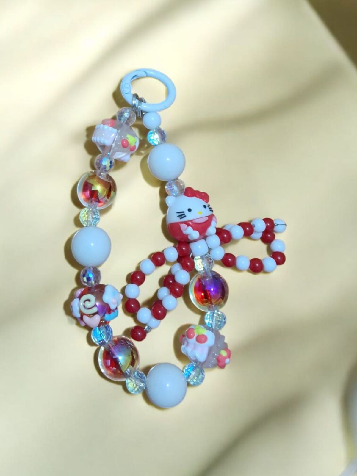 Hello Kitty Red & White Beaded Phone Charm