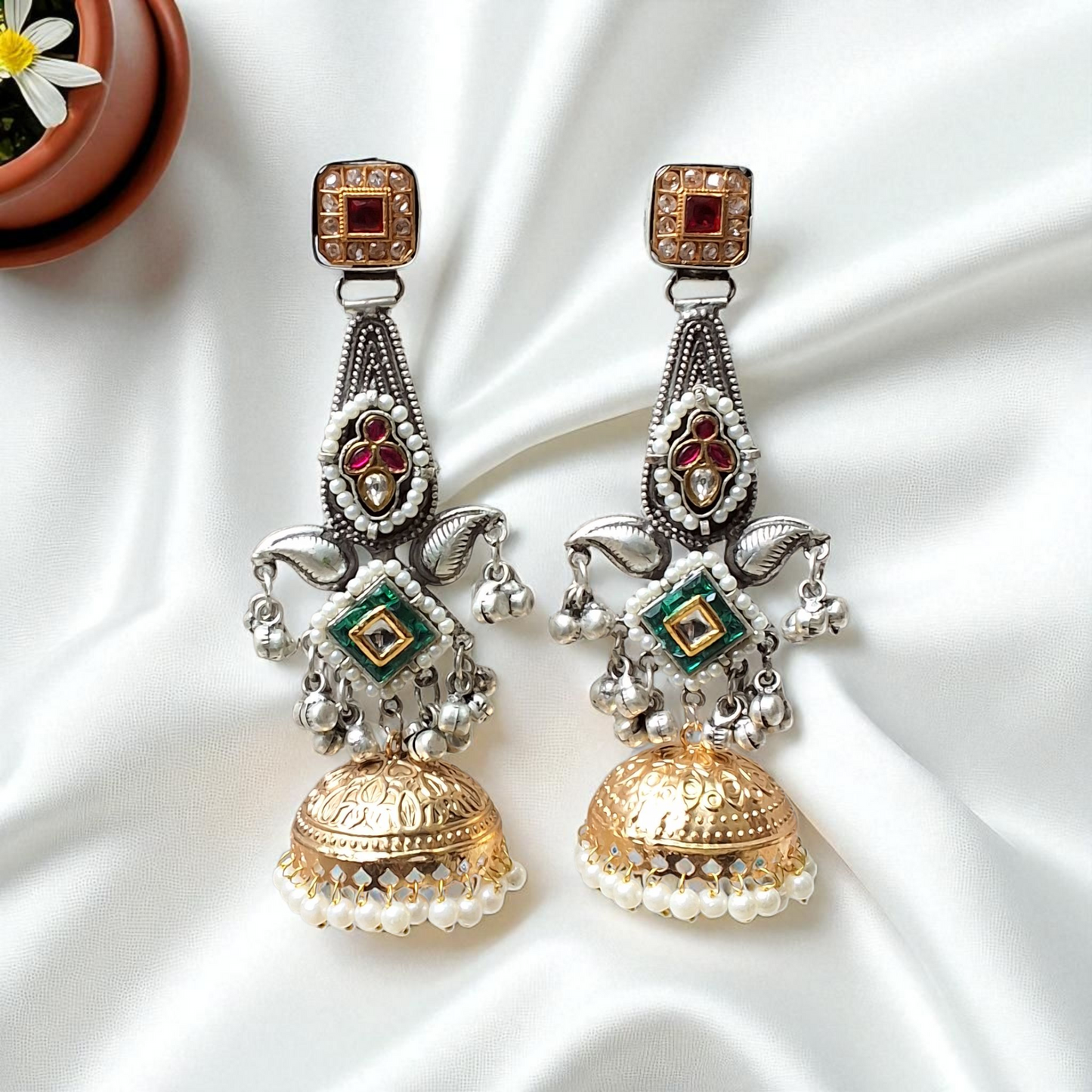 Devika Dual-Tone Kashmiri Jhumka Earrings