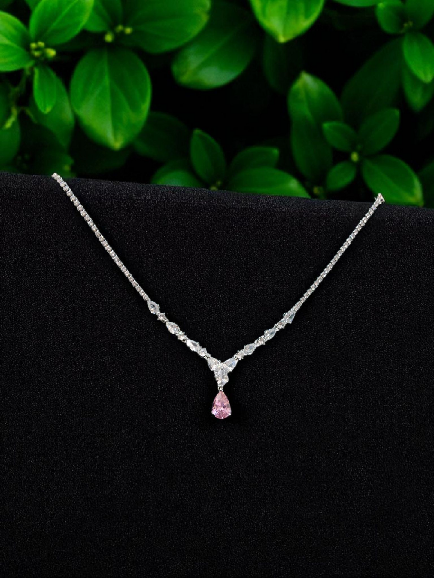Radiant Pink Tear Drop Diamond Necklace Set