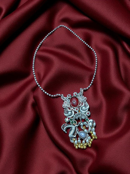 Mythical Grace Oxidised Temple Necklace