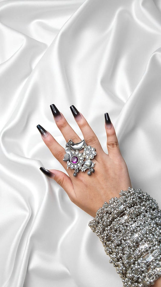 Chandini Bloom Oxidized Ring