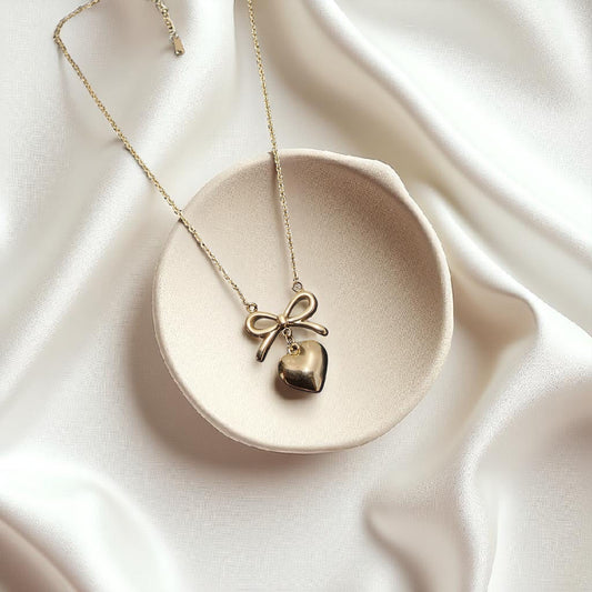 Golden Bow Heart Necklace
