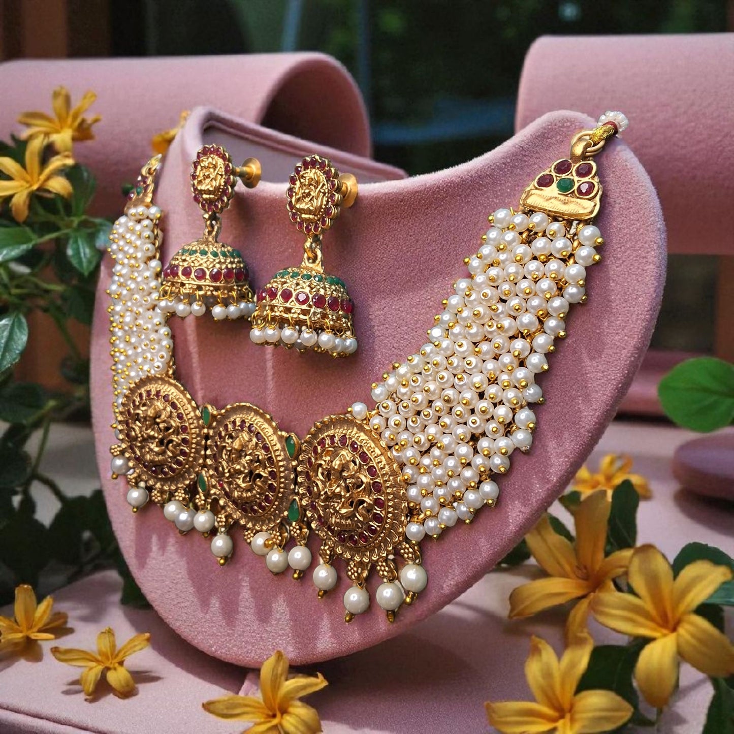 Devyani Pearl Temple Choker Set