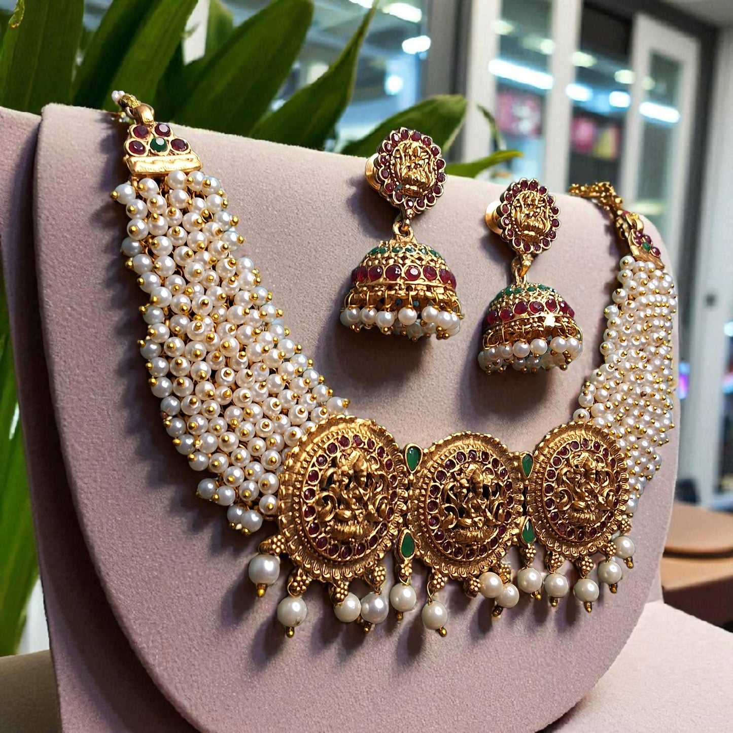 Devyani Pearl Temple Choker Set