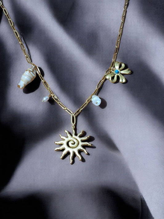 Whimsical Sun and Charms Pendant Necklace