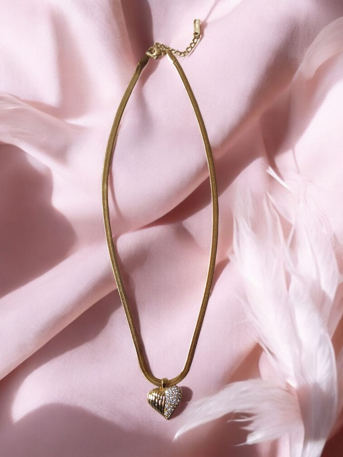 Golden Heart Pendant Necklace with Sparkling Crystals
