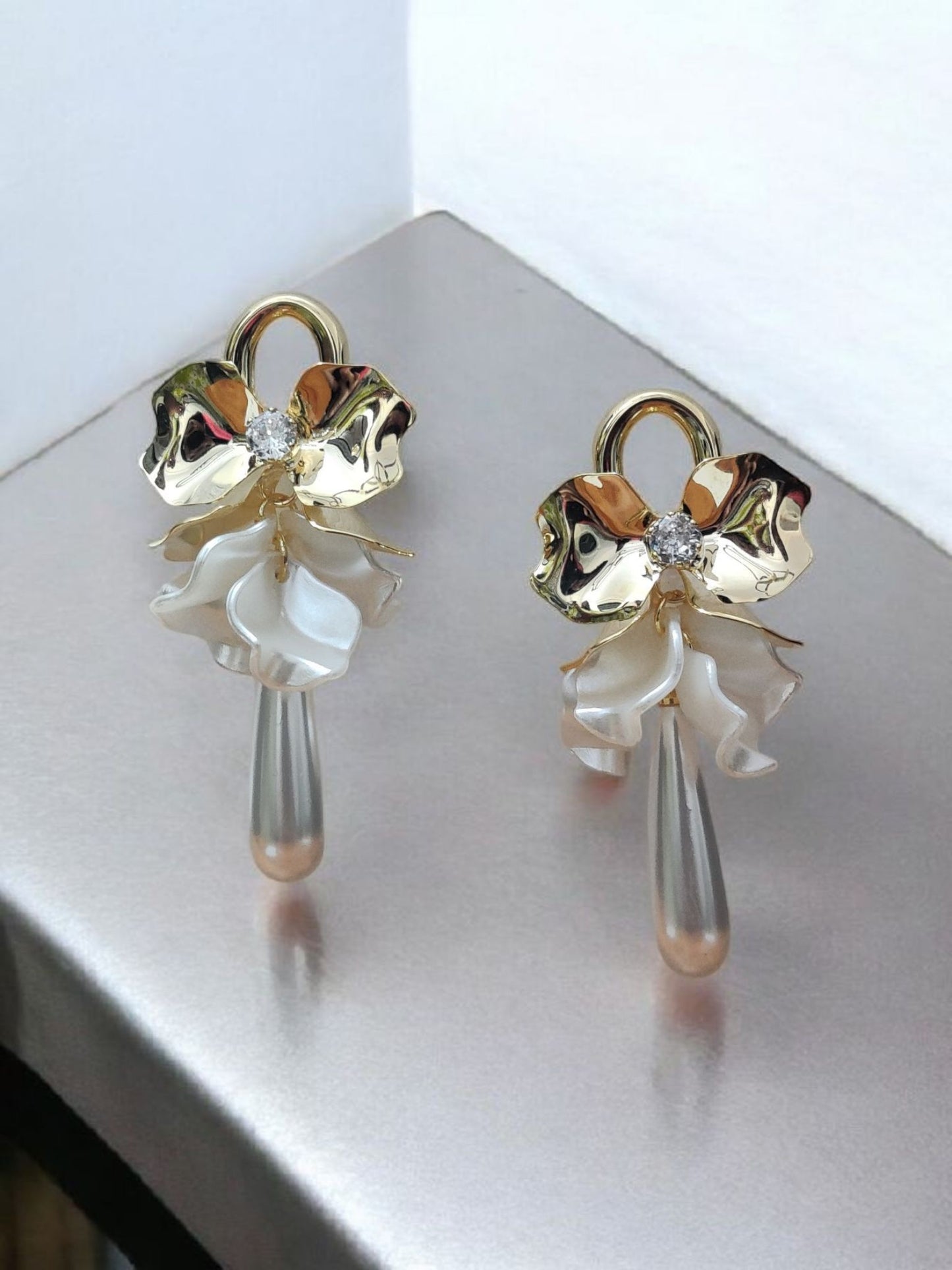 Pearl Drop Bow Earrings
