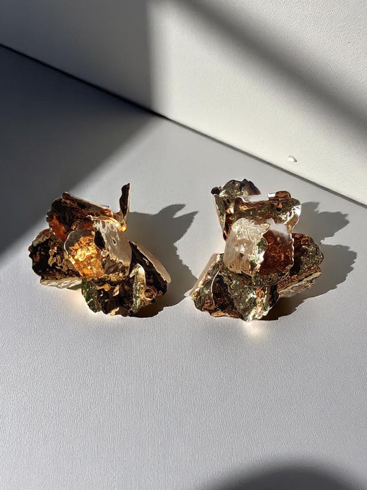 Crushed Gold Rock Earrings