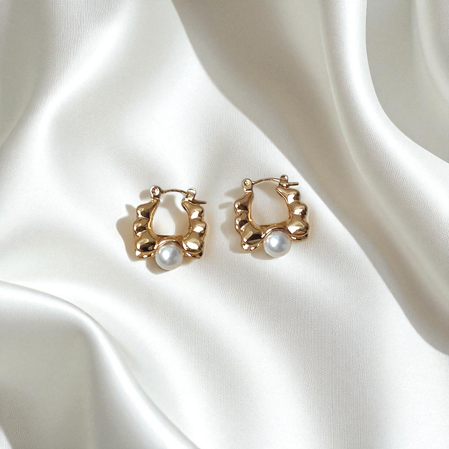 Crest Gold Pearl Hoop Earrings