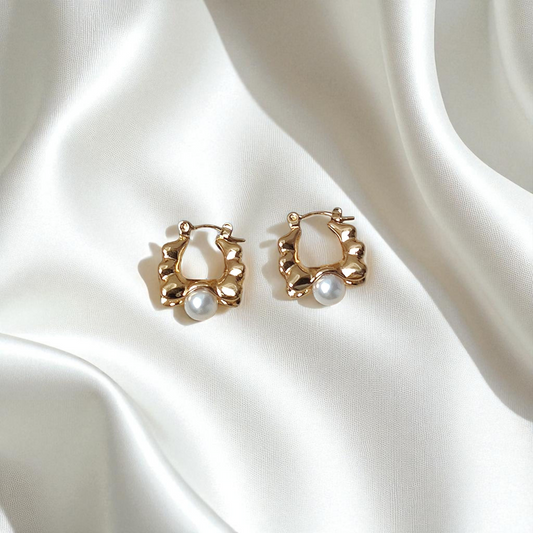 Crest Gold Pearl Hoop Earrings