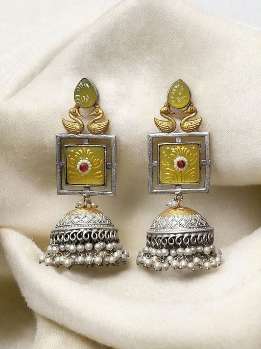 Royal Swan Charm Dual-Tone Jhumka Earrings