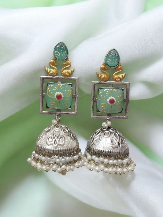 Royal Swan Charm Jhumka Earrings