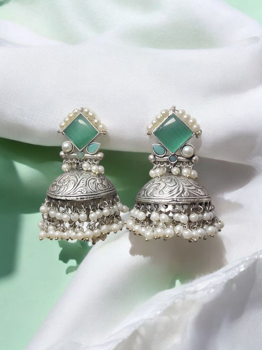 Mint Glow Pearl-Edged Jhumka