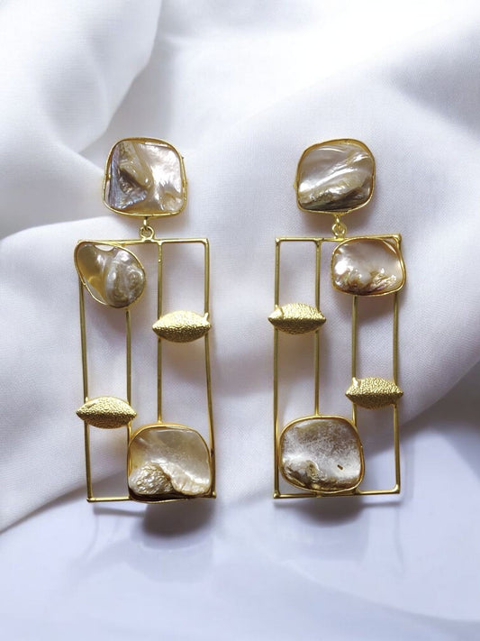 Golden Orbit Shell Drop Earrings