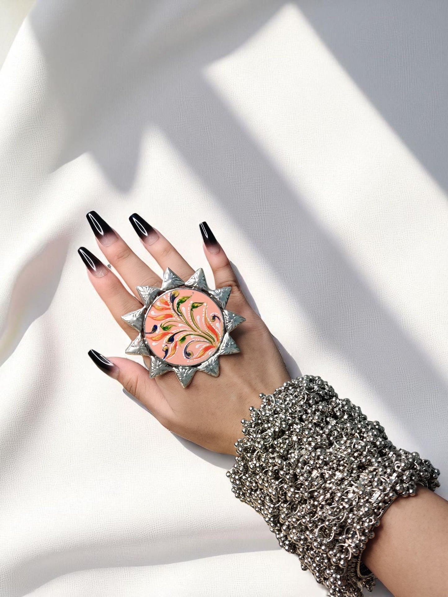Peach Bloom Sunburst Ring
