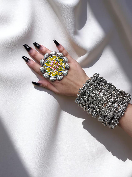 Golden Blossom Enamel Ring