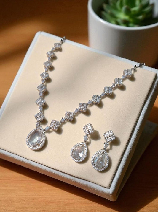 Emerald Drop American Diamond Necklace Set