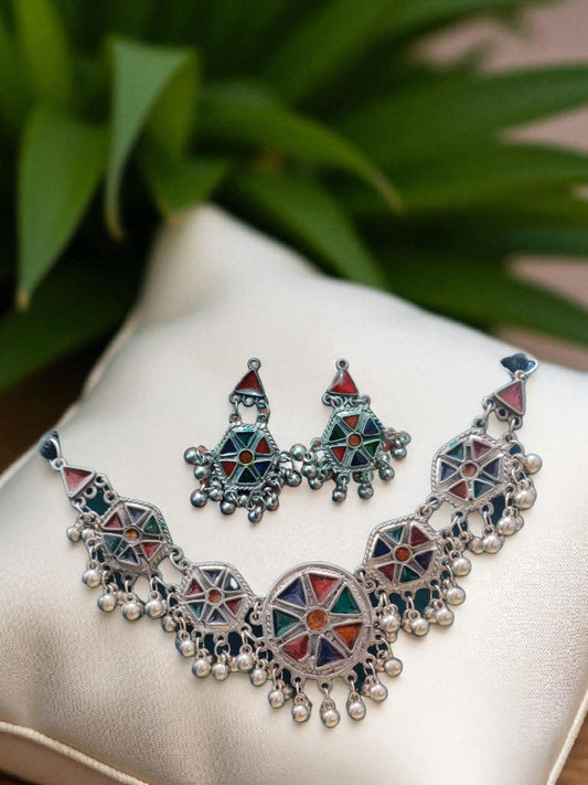 Navratna Oxidized Choker Set