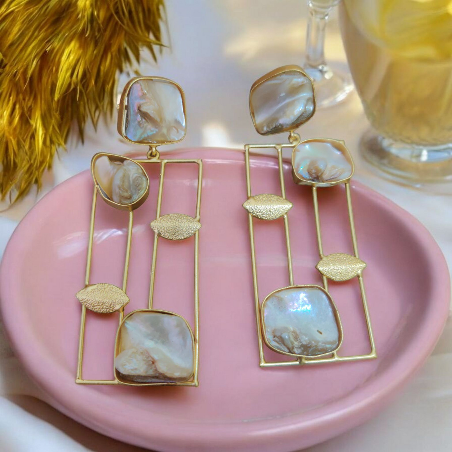 FashionDiva golden moonstone brass earring