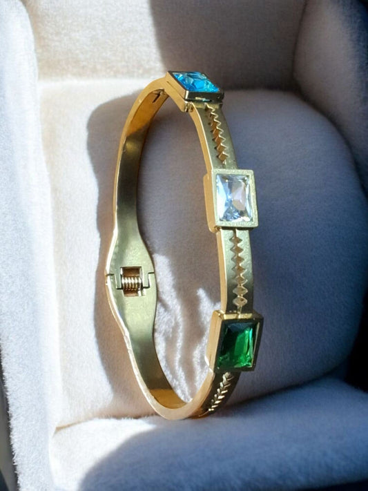 Vibrant Square Stone Anti-Tarnish Bangle