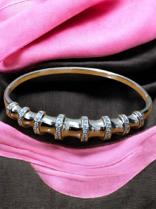 Rose Gold Bamboo-Style Bangle – Stone-Studded