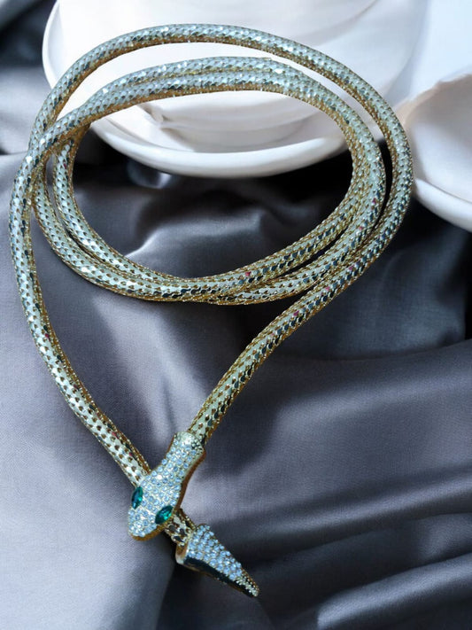 Golden Snake-Inspired Neckpiece with Crystal Detailing