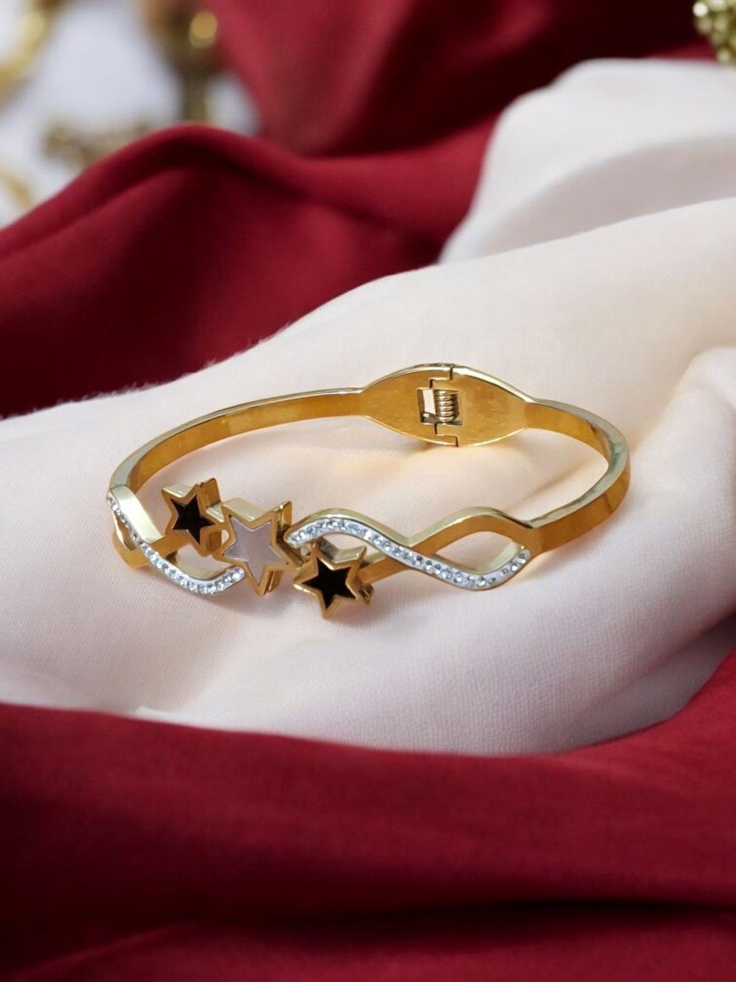 Shiny Gold Star Bangle with Stones
