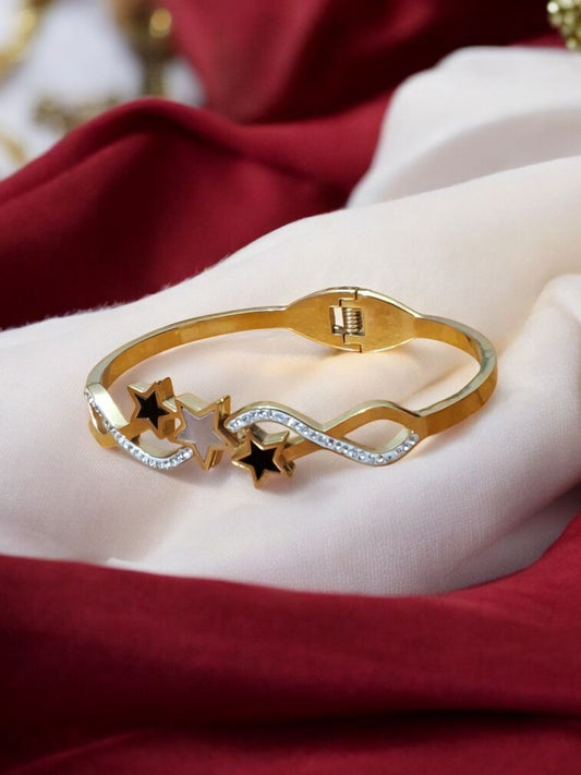 Shiny Gold Star Bangle with Stones