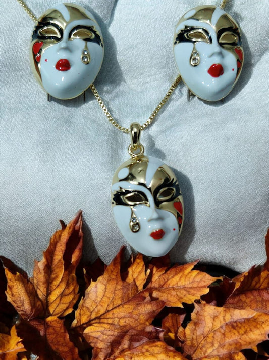 Venetian Mask-Inspired Jewelry Set with Gold Accents
