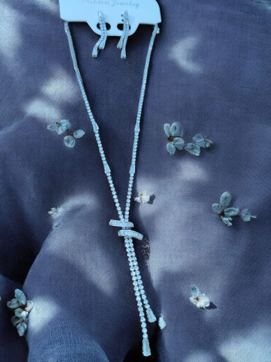 Elegant Silver Drop Necklace & Twisted Earring Set
