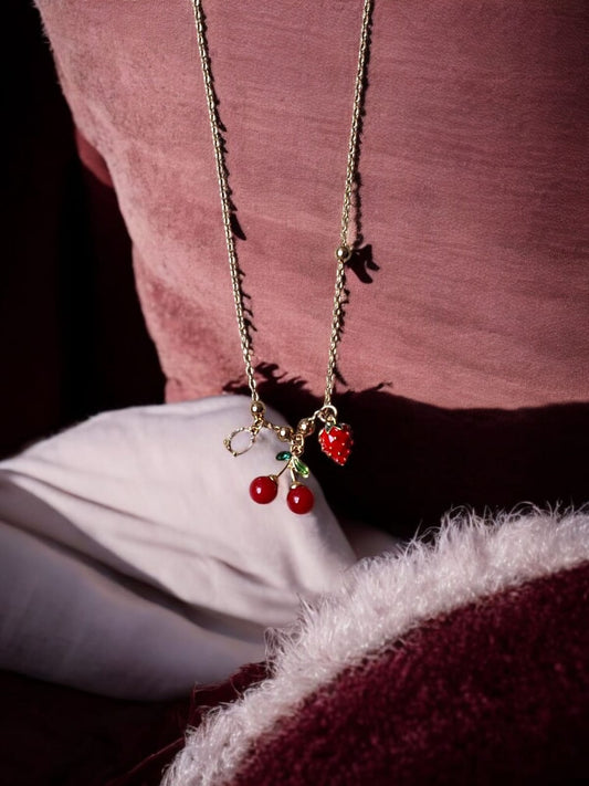 Playful Cherry and Strawberry Charm Necklace