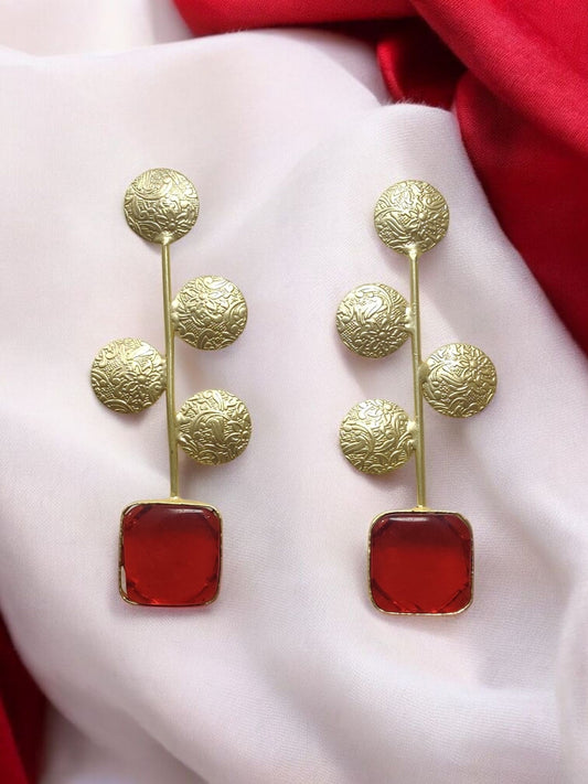 Crimson Ember Matte Gold Drop Earrings