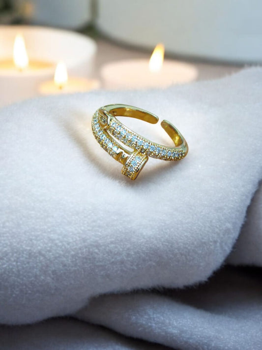 Golden Wraparound Ring with Dazzling Crystal Detailing