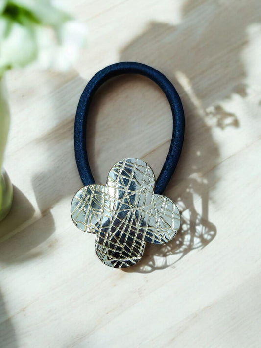Elegant Gold Flower Hair Tie with Textured Design