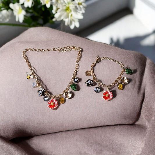 Floral Elegance Charm Necklace & Bracelet Set