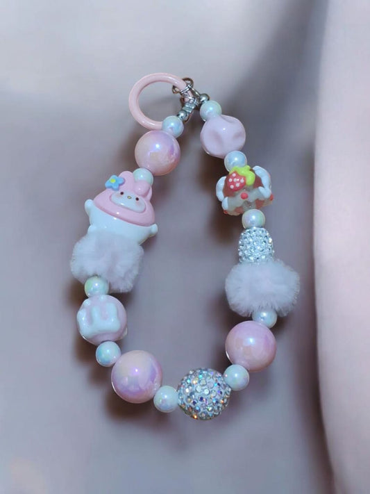 Pink Bunny Fur Charm Phone Accessory