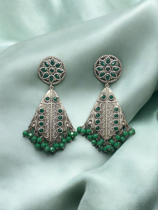 Emerald Bloom Oxidized Dangler Earring