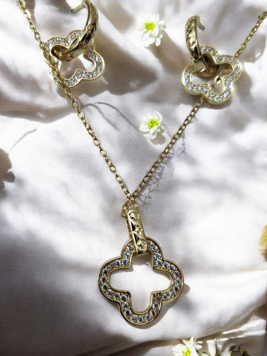 Dazzling Gold Clover Necklace and Earring Set